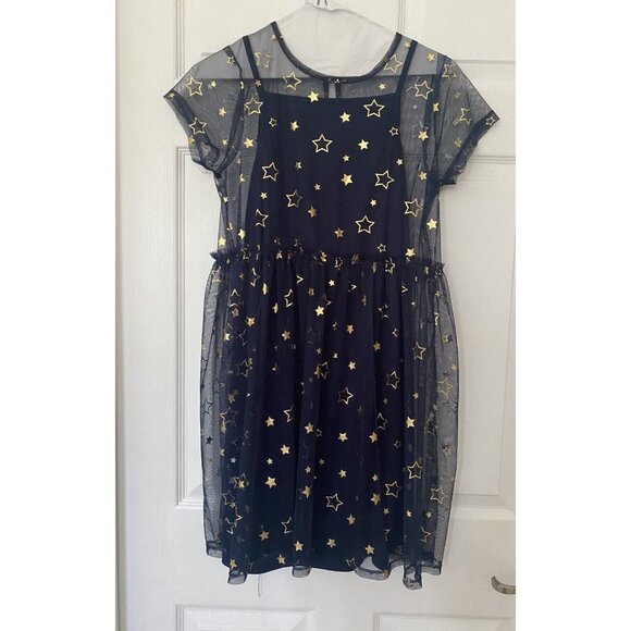 3/$15 SALE - Wonder Nation Foil Mesh Star Dress Mesh Layered Navy Girls XL 14-16 - Picture 1 of 4